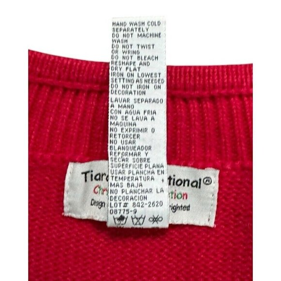 VTG Tiara International Womans Sz L Red White Snowmen Christmas Cardigan Sweater - Picture 5 of 13